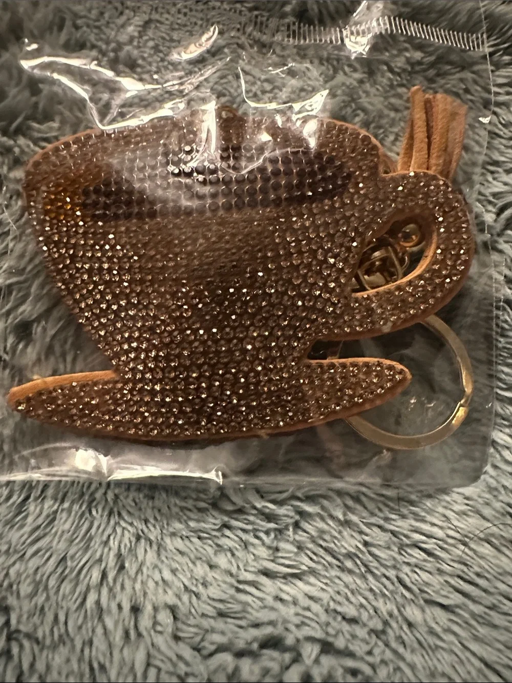 Rhinestone Teacup Keychain Charm in Brown
